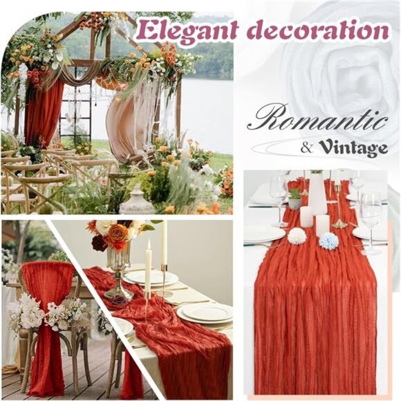 Burnt Orange Cheesecloth Table Runner 6 Pack 35" Boho Gauze 120 inches - Picture 4 of 7